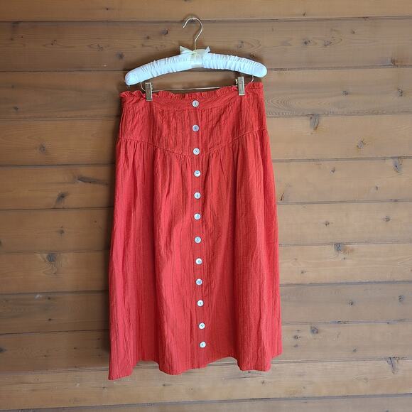 Tularosa Kit Midi Skirt Cherry Red Button Front High Waist Large NWOT Boho Pinup - Picture 2 of 7